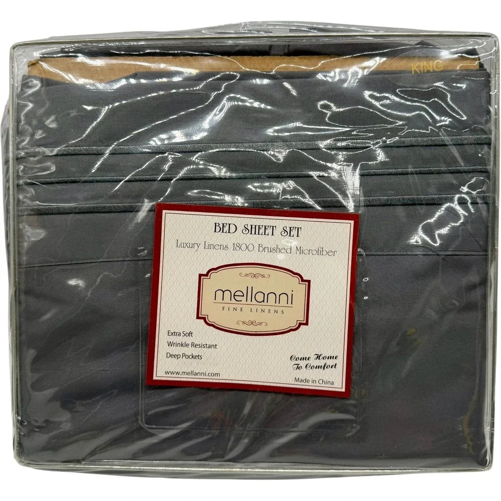 Mellanni 1800 Bed Sheet Set King Gray Brushed Microfiber‎ Deep Pocket New